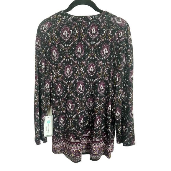 NWT Daniel Rainn Caleena 3/4 Sleeve Pleated Crochet Detail Knit Top Sz Petite LP - Picture 5 of 8